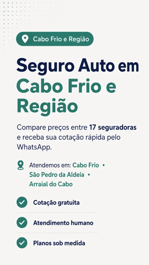 Banner da Camposure Seguros oferecendo seguro auto em Cabo Frio, São Pedro da Aldeia e Arraial do Cabo, com cotação entre 17 seguradoras.